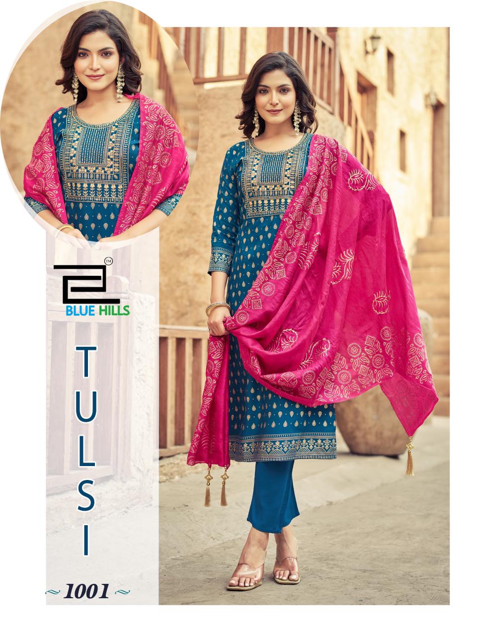 Tulsi Blue Hills Rayon 14Kg Readymade Pant Style Suits Wholesale Rate