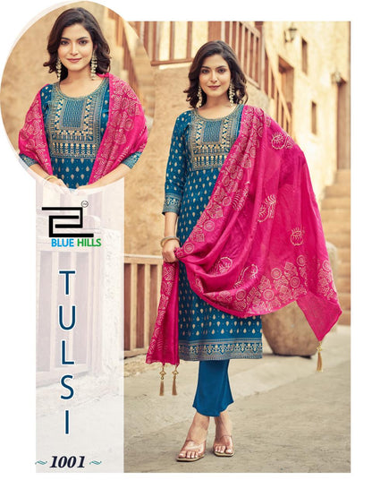 Tulsi Blue Hills Rayon 14Kg Readymade Pant Style Suits Wholesale Rate