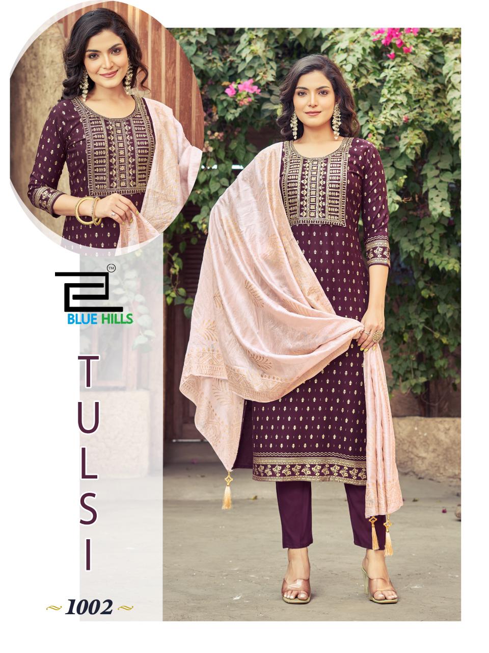 Tulsi Blue Hills Rayon 14Kg Readymade Pant Style Suits Wholesale Rate
