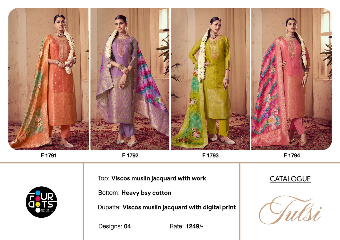 Tulsi Four Dots Viscose Muslin Pant Style Suits Wholesaler India