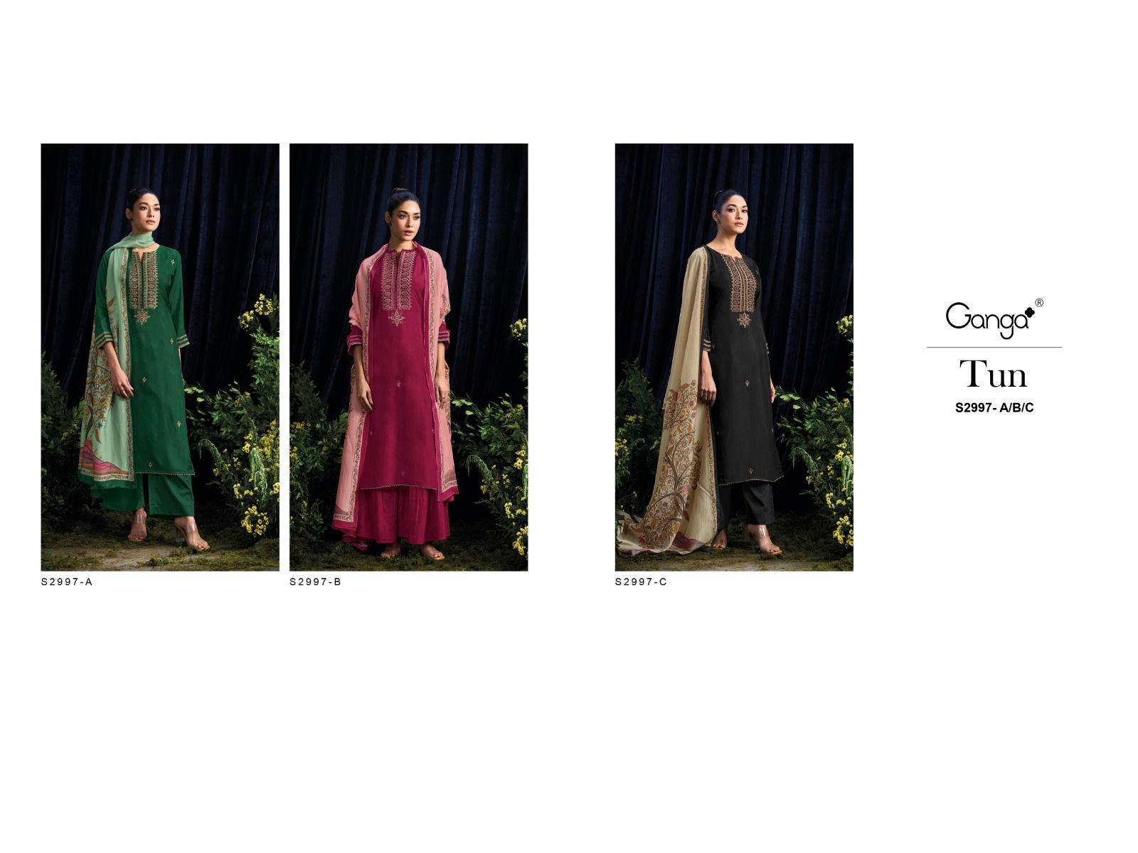 Tun S2997 Ganga Habutai Silk Plazzo Style Suits Wholesaler