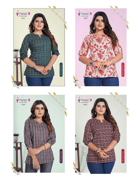 Tunic 04 Mystic 9 Cotton Cambric Stylish Short Tops Wholesaler Gujarat