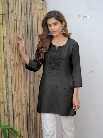 Tunic 130325 Psyna Heavy Rayon Short Kurtis Wholesaler Gujarat