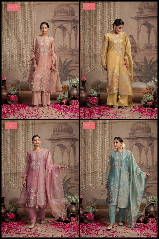 Tunim Naariti Tissue Silk Pant Style Suits Wholesaler Ahmedabad