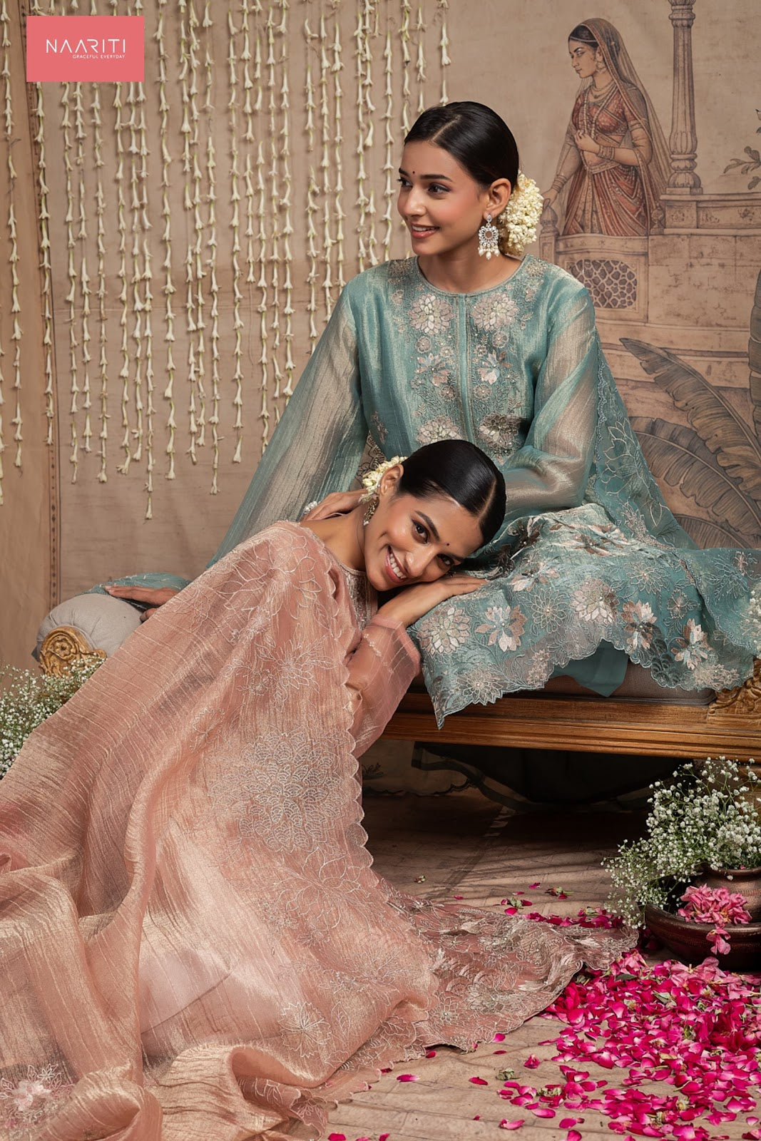 Tunim Naariti Tissue Silk Pant Style Suits Wholesaler Ahmedabad