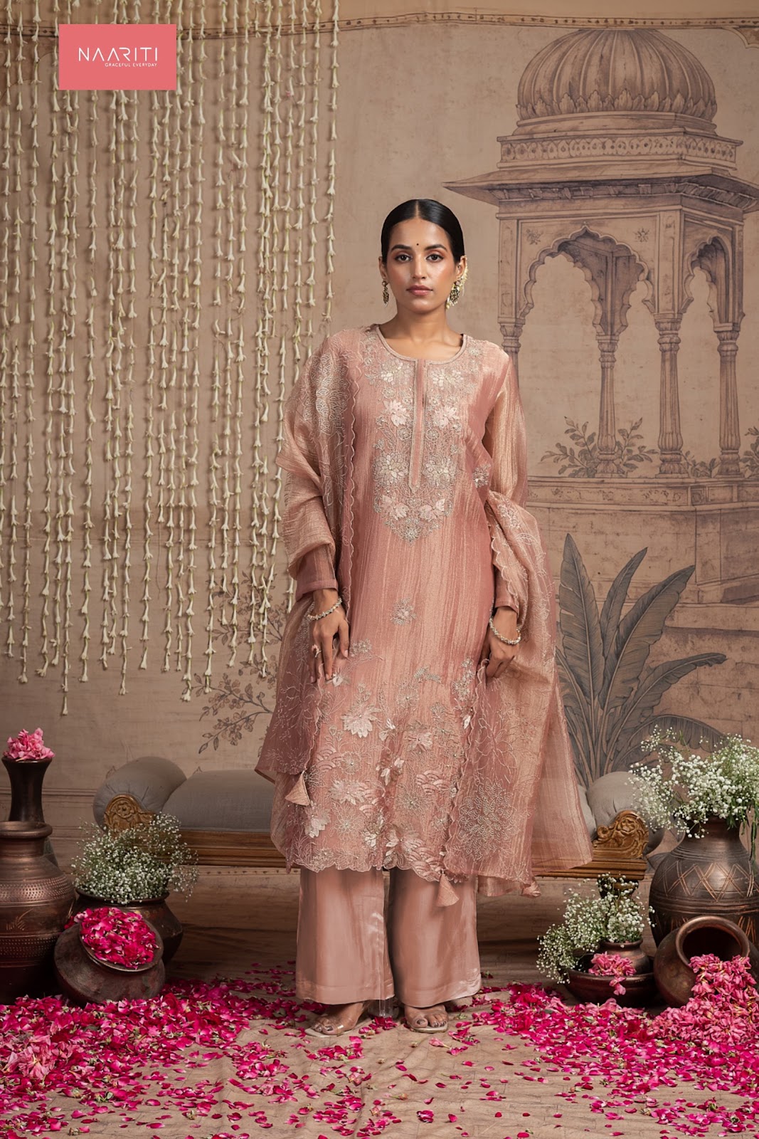 Tunim Naariti Tissue Silk Pant Style Suits Wholesaler Ahmedabad