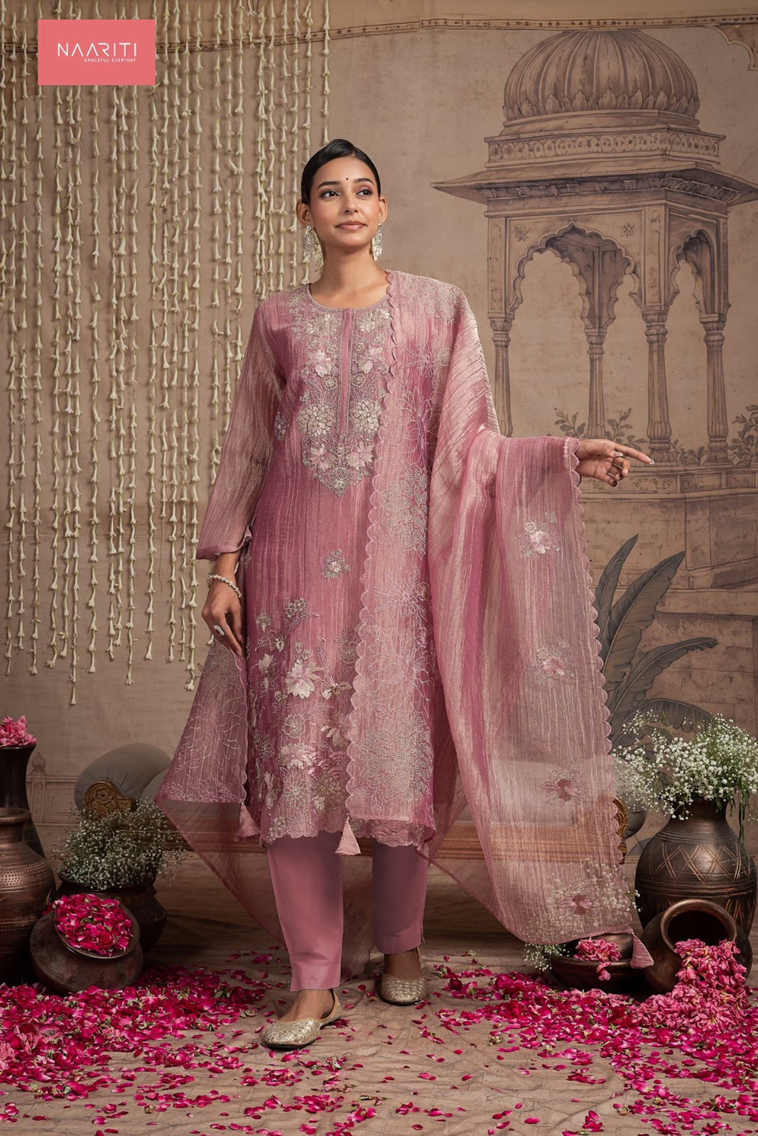 Tunim Naariti Tissue Silk Pant Style Suits Wholesaler Ahmedabad