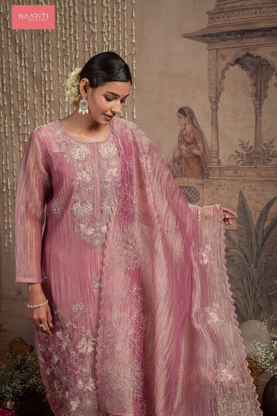 Tunim Naariti Tissue Silk Pant Style Suits Wholesaler Ahmedabad