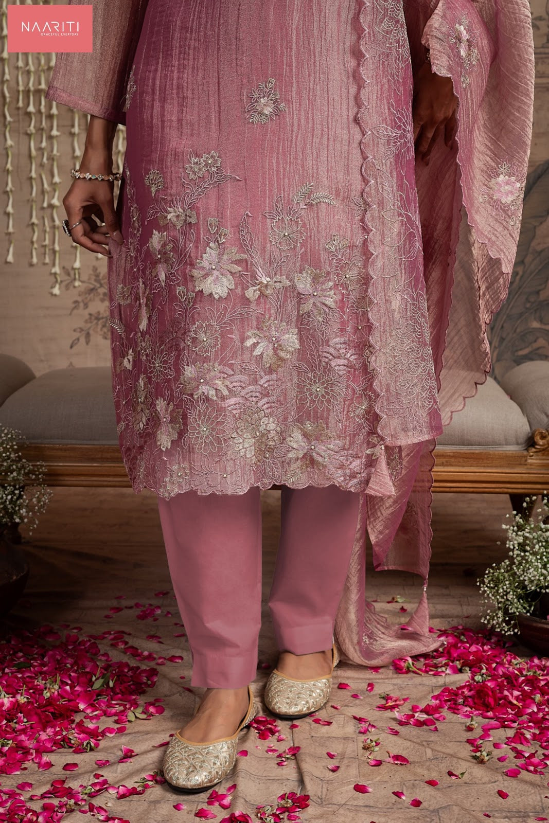 Tunim Naariti Tissue Silk Pant Style Suits Wholesaler Ahmedabad