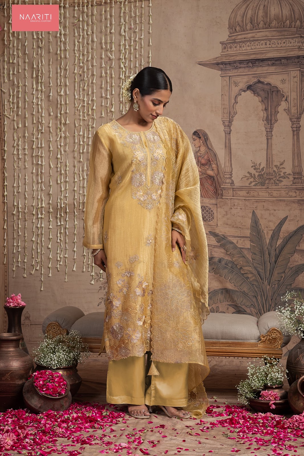 Tunim Naariti Tissue Silk Pant Style Suits Wholesaler Ahmedabad