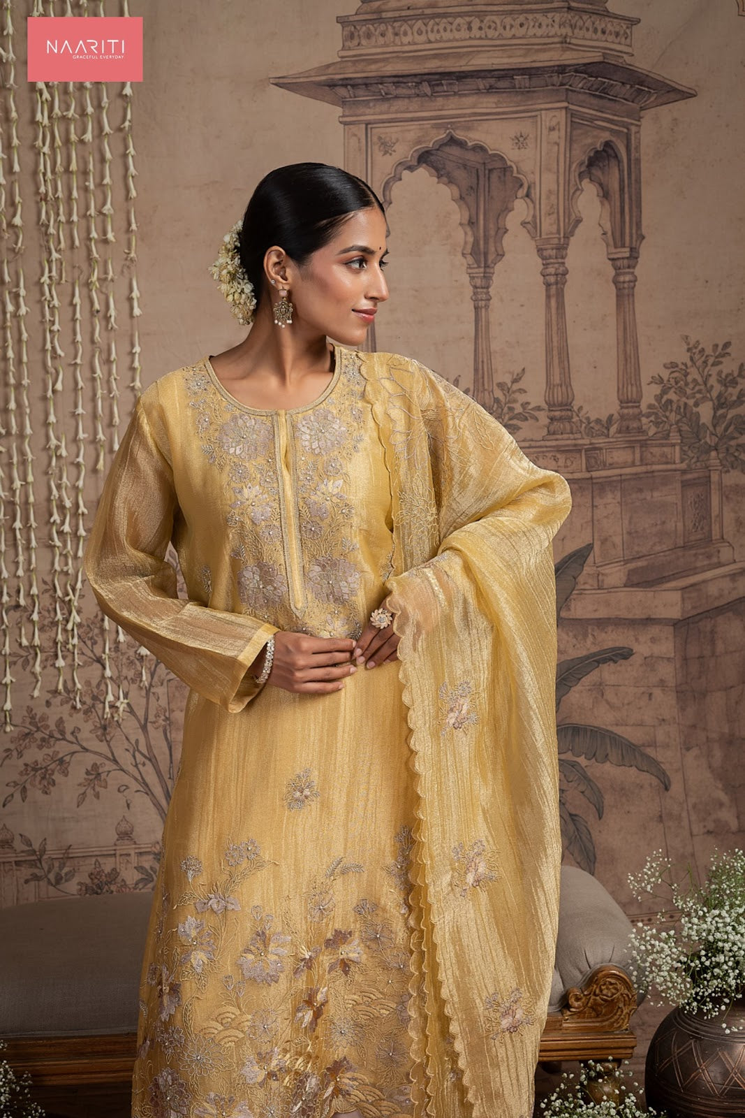 Tunim Naariti Tissue Silk Pant Style Suits Wholesaler Ahmedabad