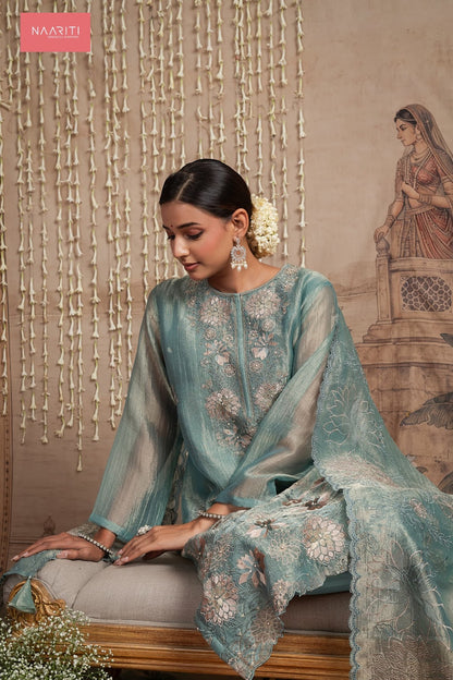 Tunim Naariti Tissue Silk Pant Style Suits Wholesaler Ahmedabad