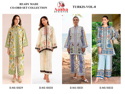 Turkis Vol 8 Karachi Aasha Designer Satin Co Ord Set Wholesaler