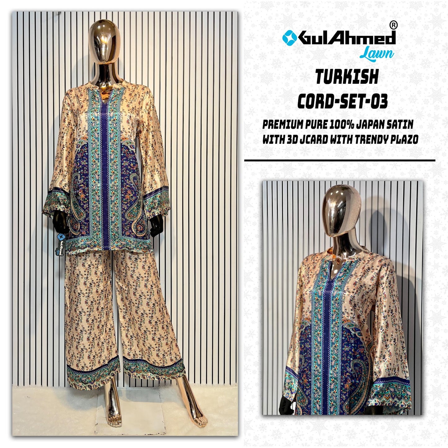 Turkish 3 Karachi Gul Ahmed Japan Satin Co Ord Set Wholesaler
