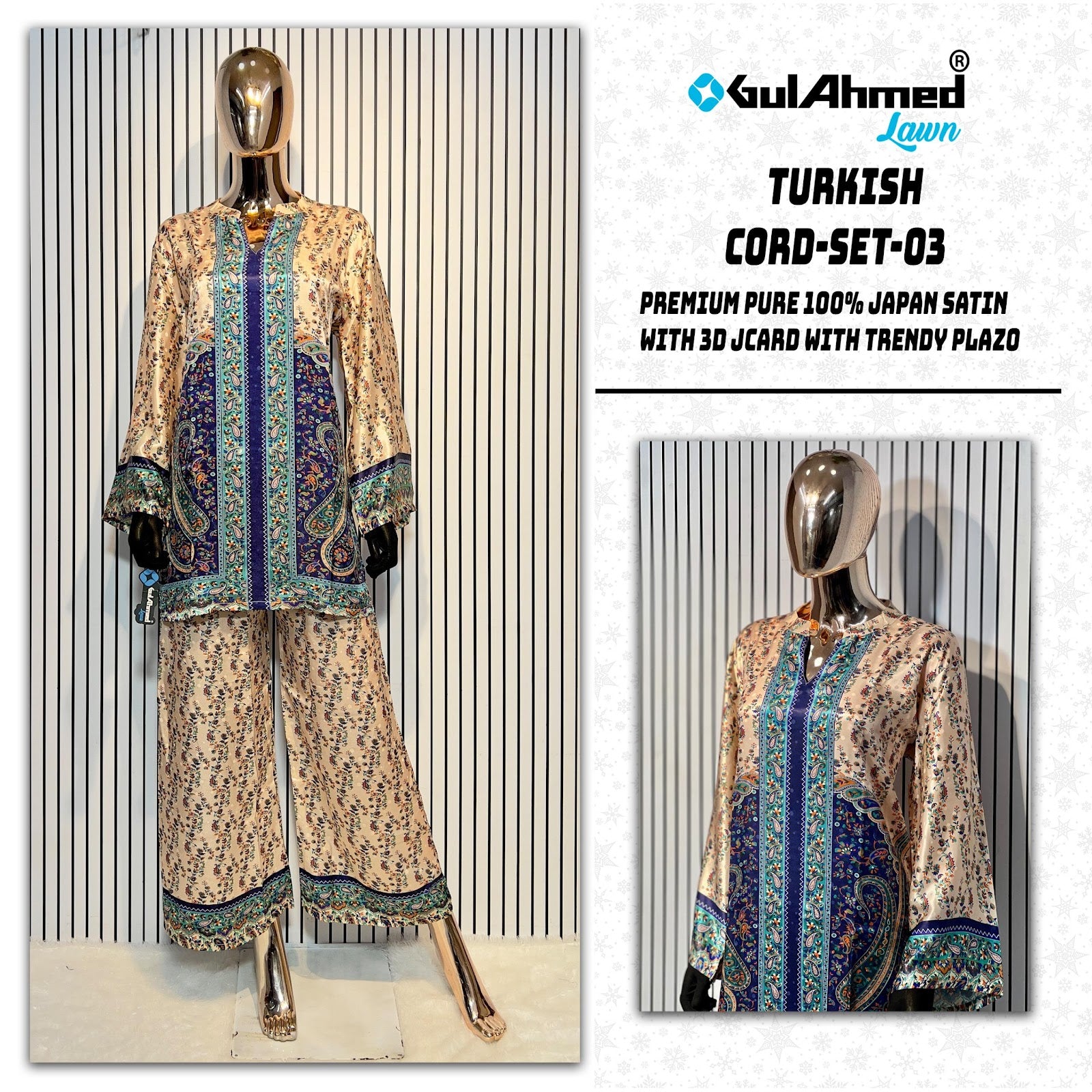 Turkish 3 Karachi Gul Ahmed Japan Satin Co Ord Set Wholesaler