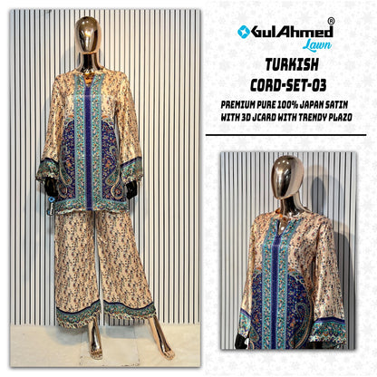 Turkish 3 Karachi Gul Ahmed Japan Satin Co Ord Set Wholesaler