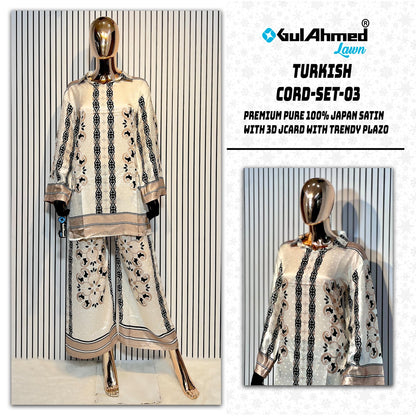 Turkish 3 Karachi Gul Ahmed Japan Satin Co Ord Set Wholesaler