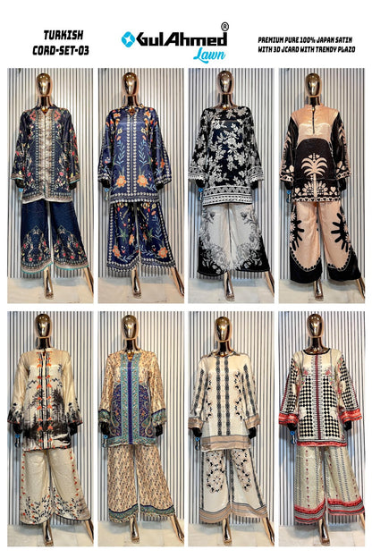 Turkish 3 Karachi Gul Ahmed Japan Satin Co Ord Set Wholesaler