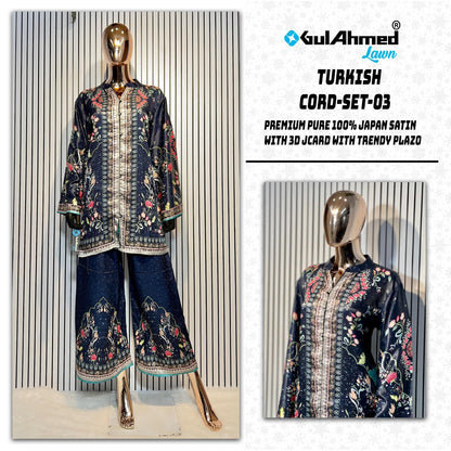 Turkish 3 Karachi Gul Ahmed Japan Satin Co Ord Set Wholesaler