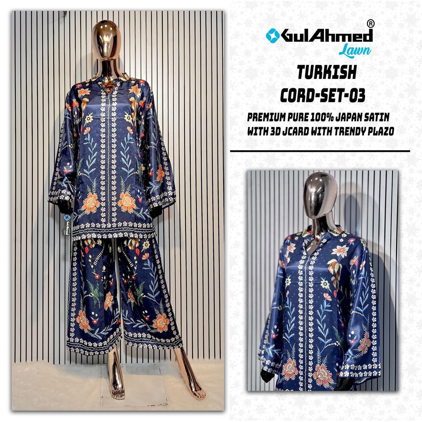 Turkish 3 Karachi Gul Ahmed Japan Satin Co Ord Set Wholesaler