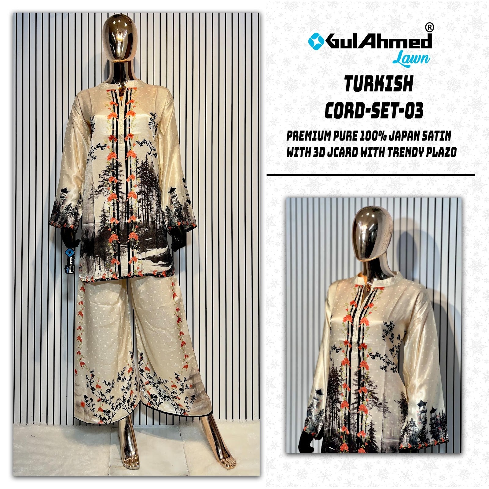Turkish 3 Karachi Gul Ahmed Japan Satin Co Ord Set Wholesaler