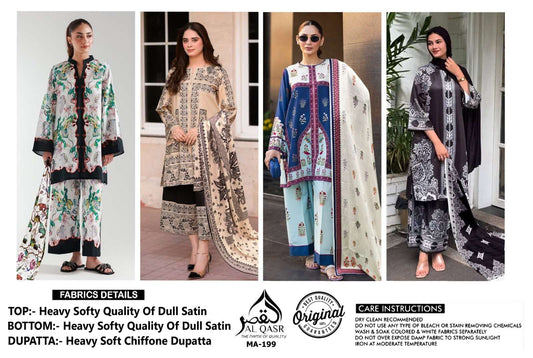 Turkish Design Ma 199 Al Qasr Satin Karachi Readymade Suits Exporter Gujarat