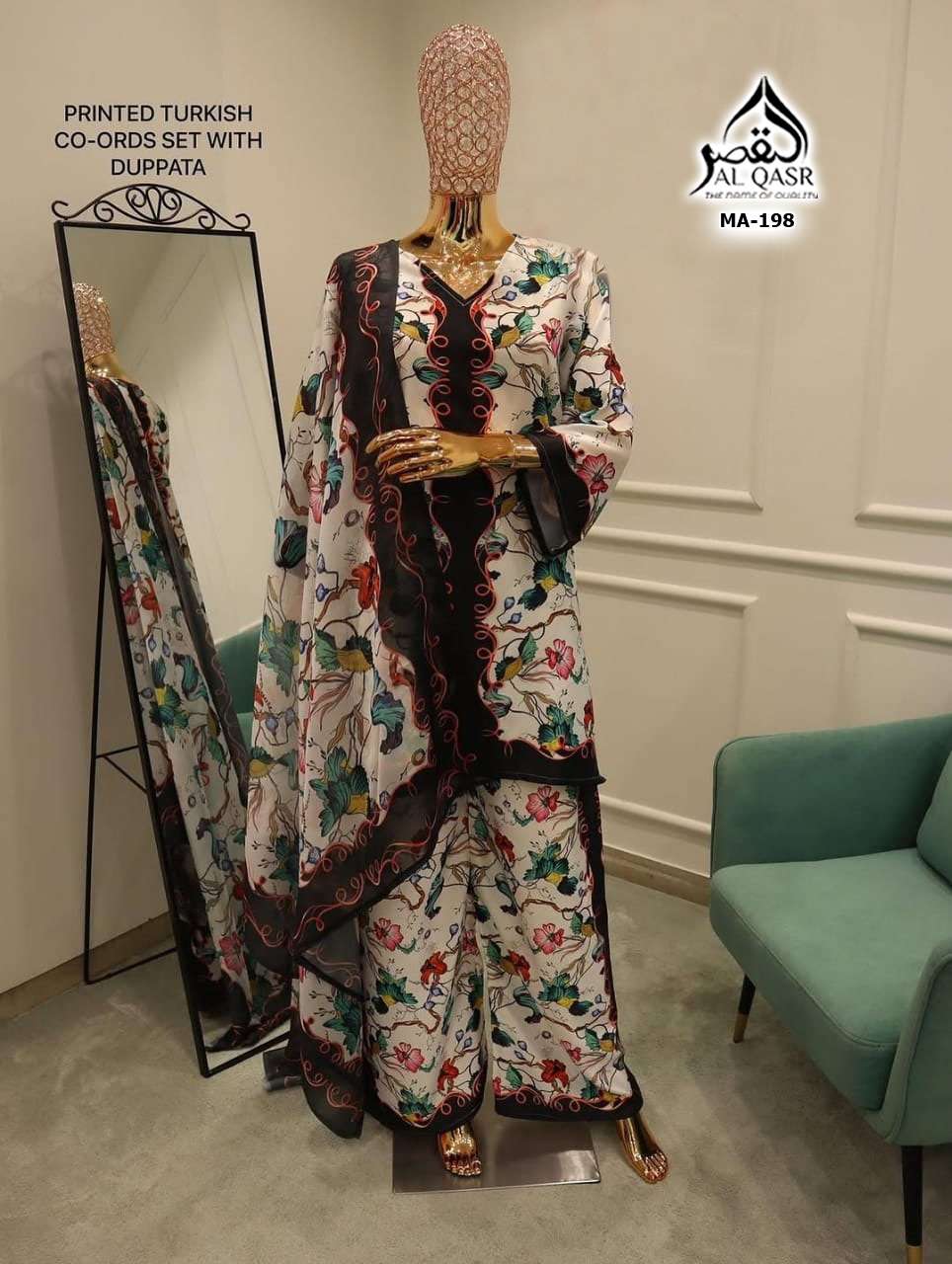 Turkish Design Ma 199 Al Qasr Satin Karachi Readymade Suits Exporter Gujarat