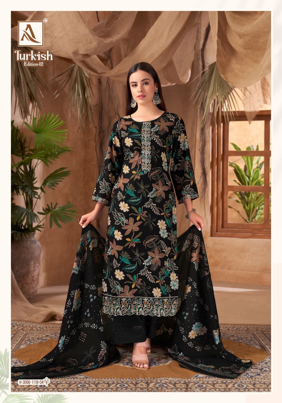 Turkish Edition 12 Alok Viscose Reyon Karachi Salwar Suits Wholesale Price