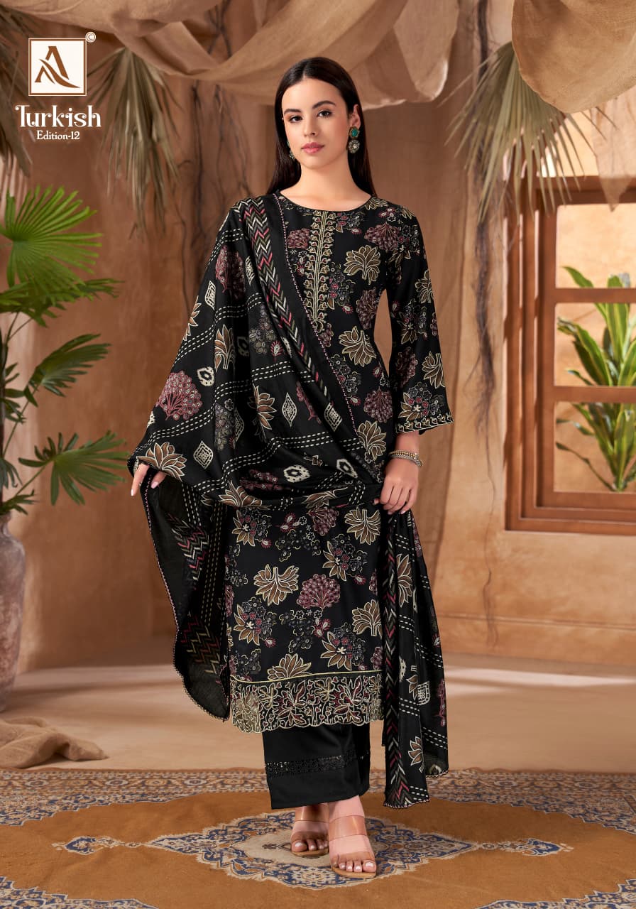 Turkish Edition 12 Alok Viscose Reyon Karachi Salwar Suits Wholesale Price