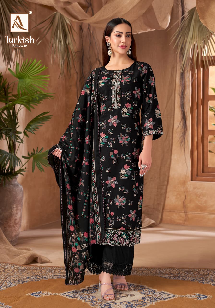 Turkish Edition 12 Alok Viscose Reyon Karachi Salwar Suits Wholesale Price