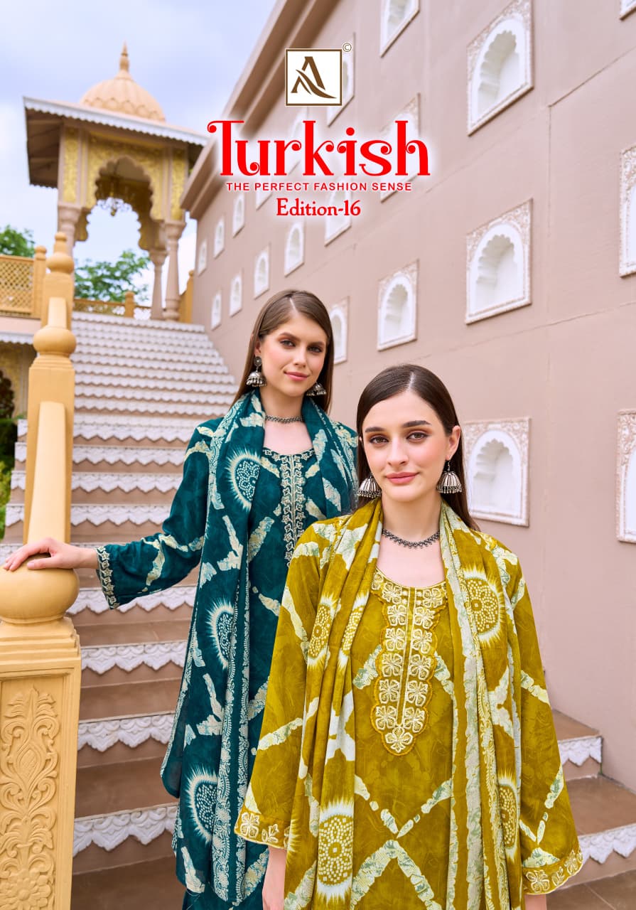 Turkish Edition 16 Alok Viscose Reyon Karachi Salwar Suits Wholesale Price