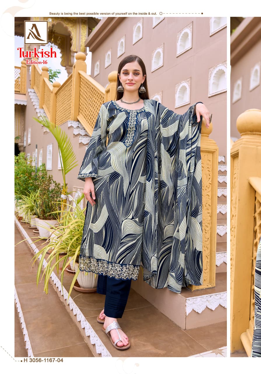 Turkish Edition 16 Alok Viscose Reyon Karachi Salwar Suits Wholesale Price