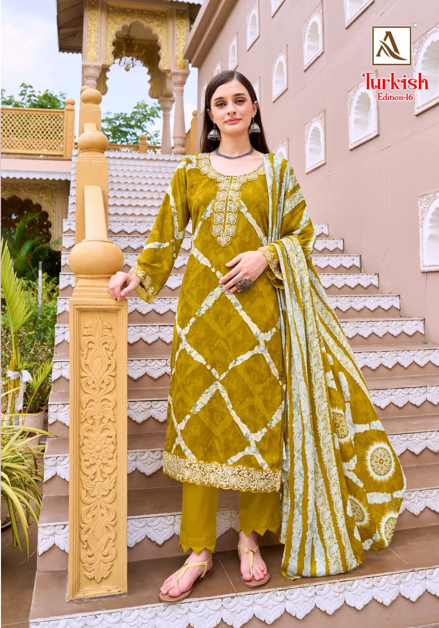 Turkish Edition 16 Alok Viscose Reyon Karachi Salwar Suits Wholesale Price