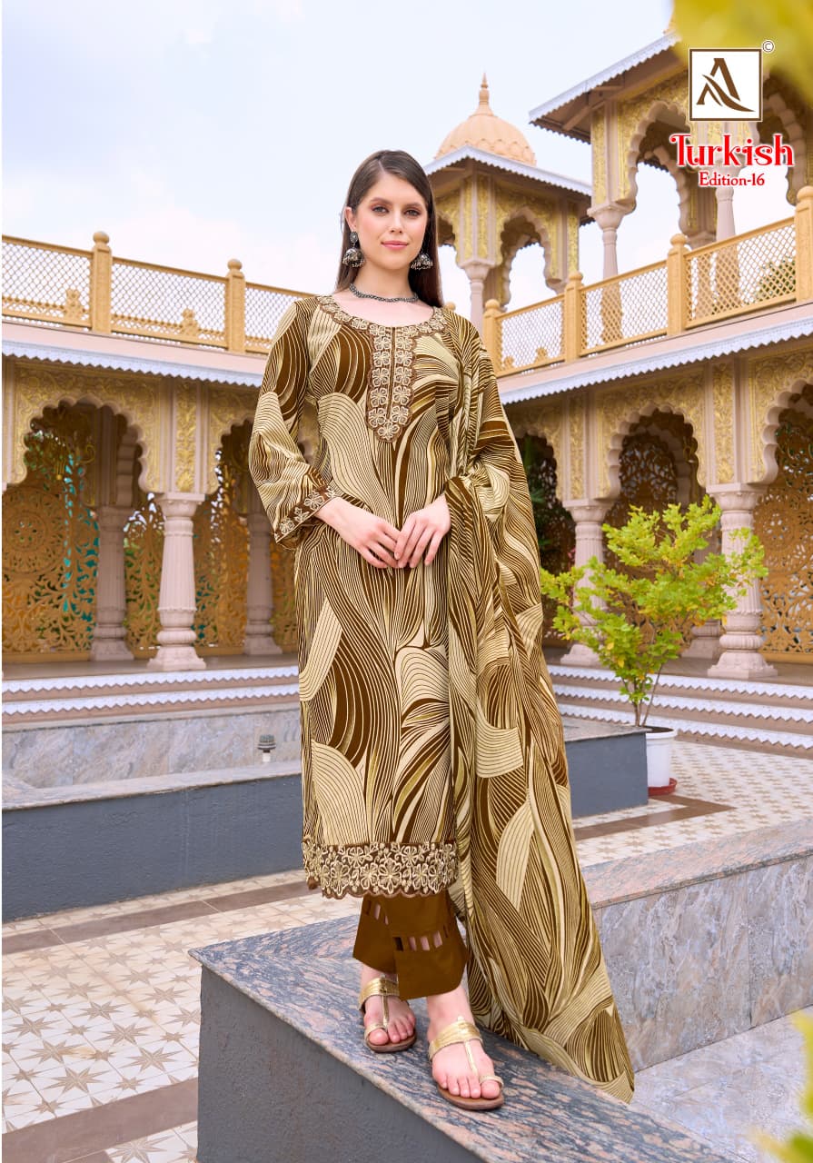 Turkish Edition 16 Alok Viscose Reyon Karachi Salwar Suits Wholesale Price