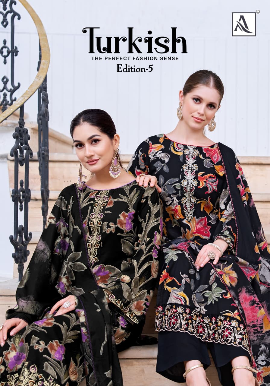 Turkish Edition 5 Alok Viscose Reyon Karachi Salwar Suits Wholesale Price