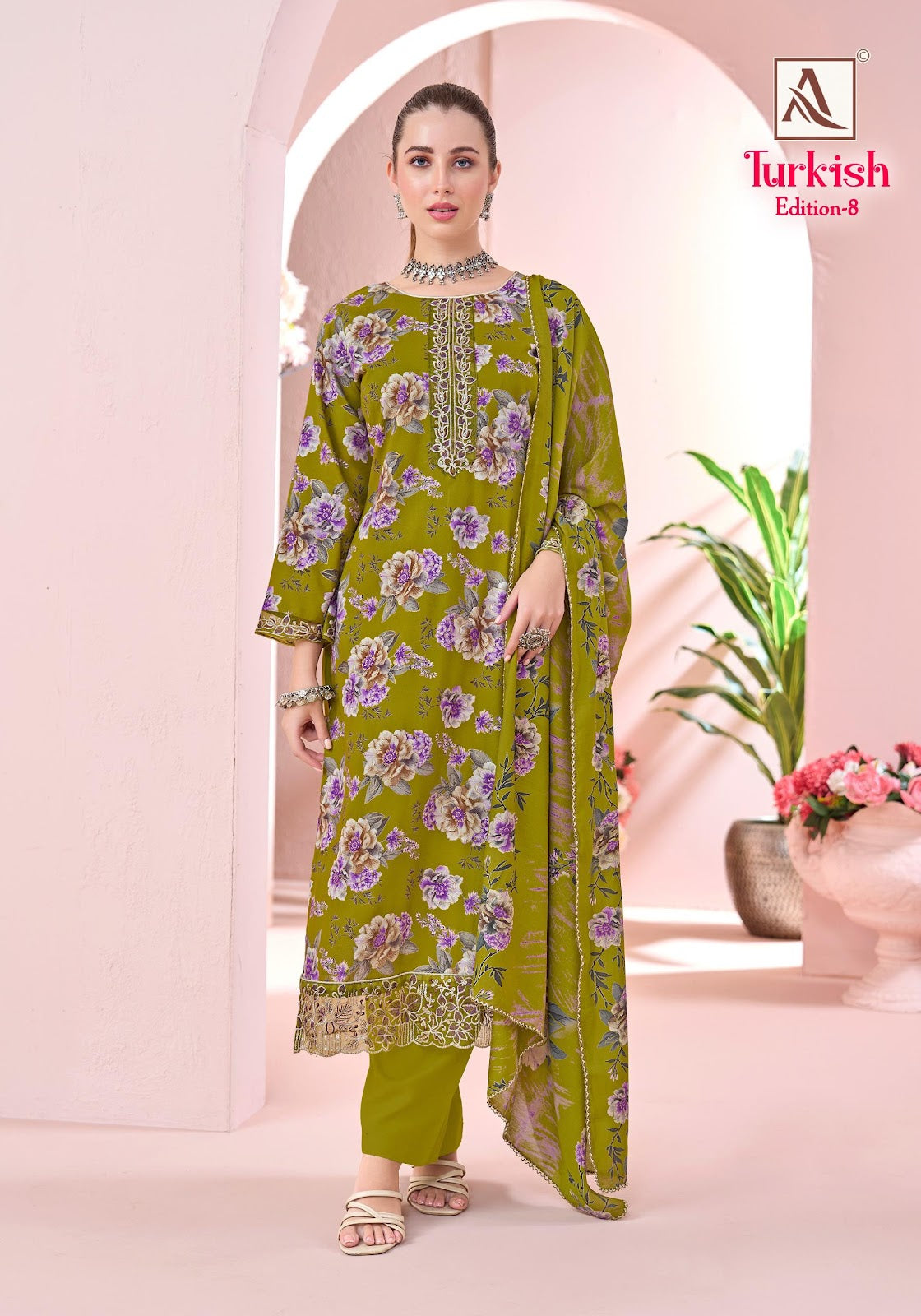 Turkish Edition 8 Alok Viscose Reyon Karachi Salwar Suits Wholesale