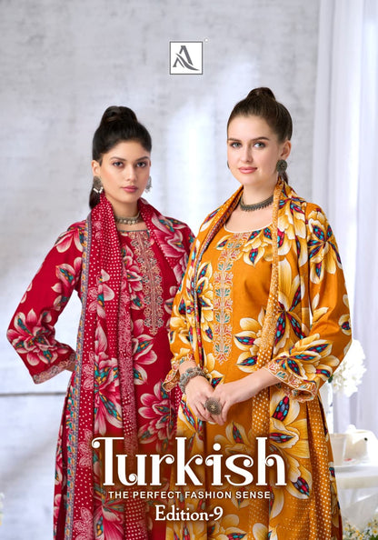 Turkish Edition 9 Alok Viscose Reyon Karachi Salwar Suits Wholesale