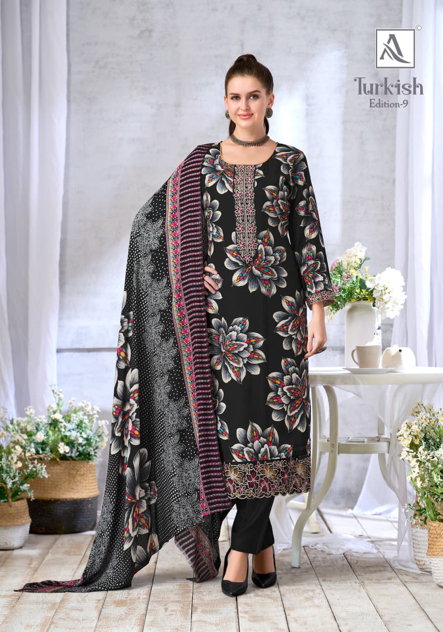 Turkish Edition 9 Alok Viscose Reyon Karachi Salwar Suits Wholesale