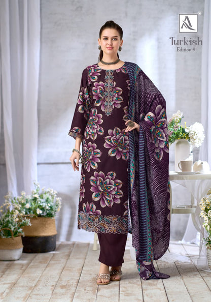 Turkish Edition 9 Alok Viscose Reyon Karachi Salwar Suits Wholesale