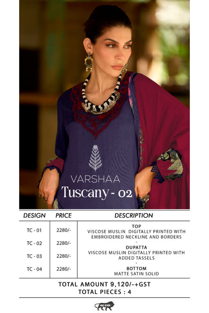 Tuscany 2 Varshaa Viscose Muslin Pakistani Salwar Suits Supplier Ahmedabad