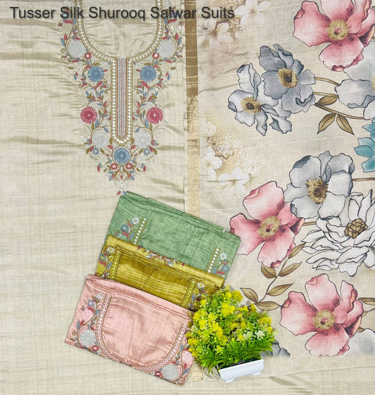 Tusser Silk Shurooq Salwar Suits Supplier Gujarat