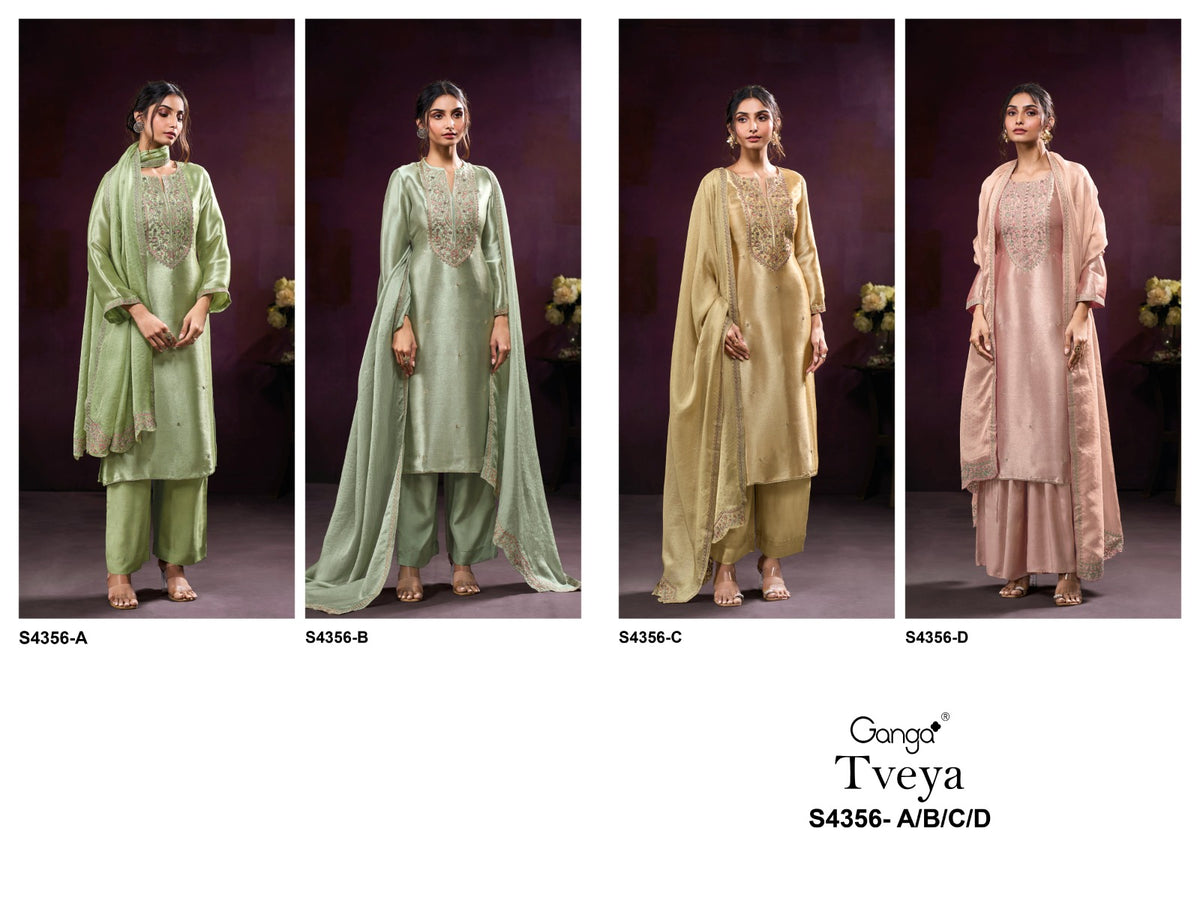 Tveya S4356 Ganga Silk Jacquard Plazzo Style Suits Exporter Ahmedabad
