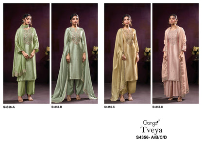 Tveya S4356 Ganga Silk Jacquard Plazzo Style Suits Exporter Ahmedabad