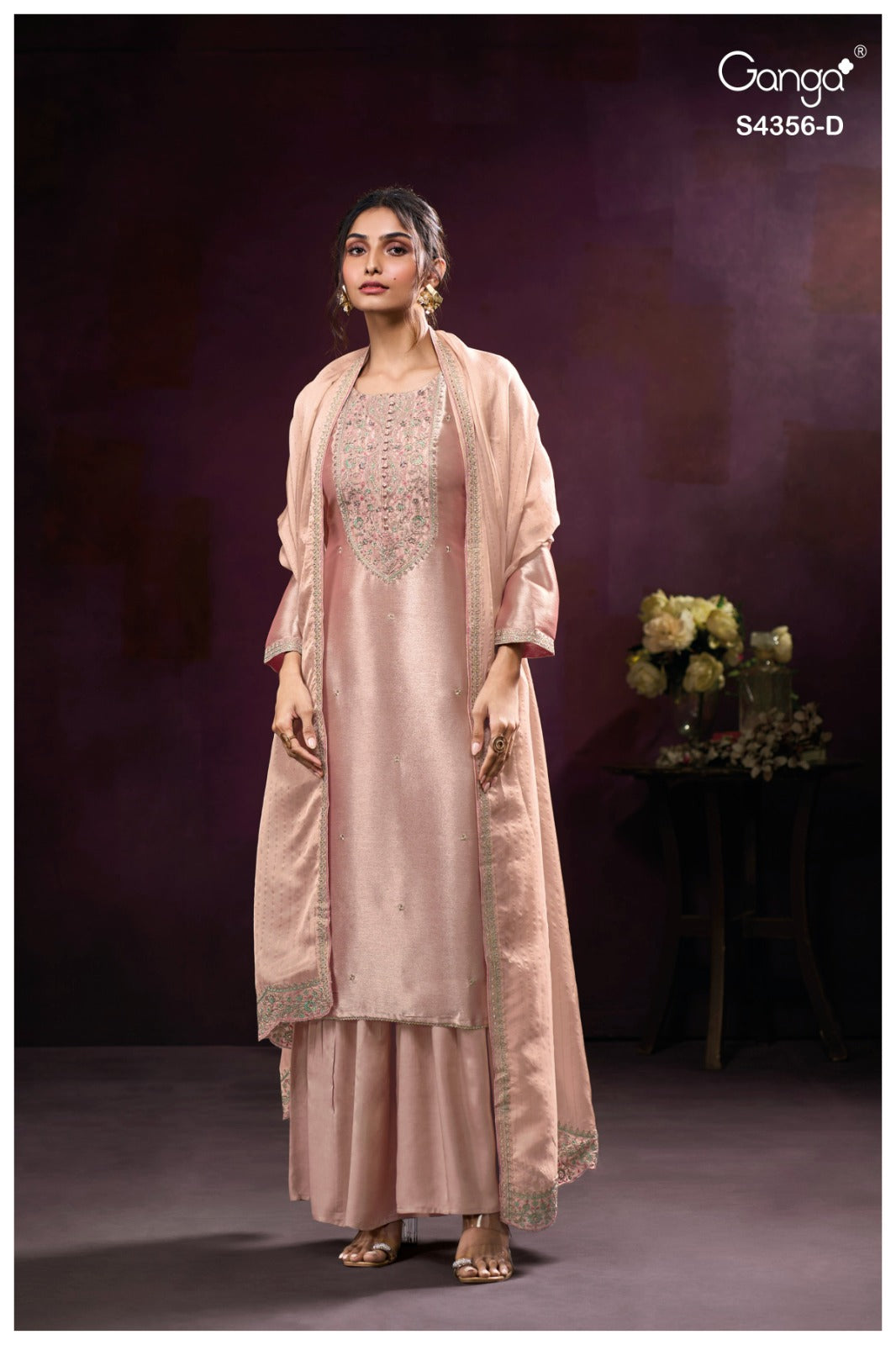 Tveya S4356 Ganga Silk Jacquard Plazzo Style Suits Exporter Ahmedabad