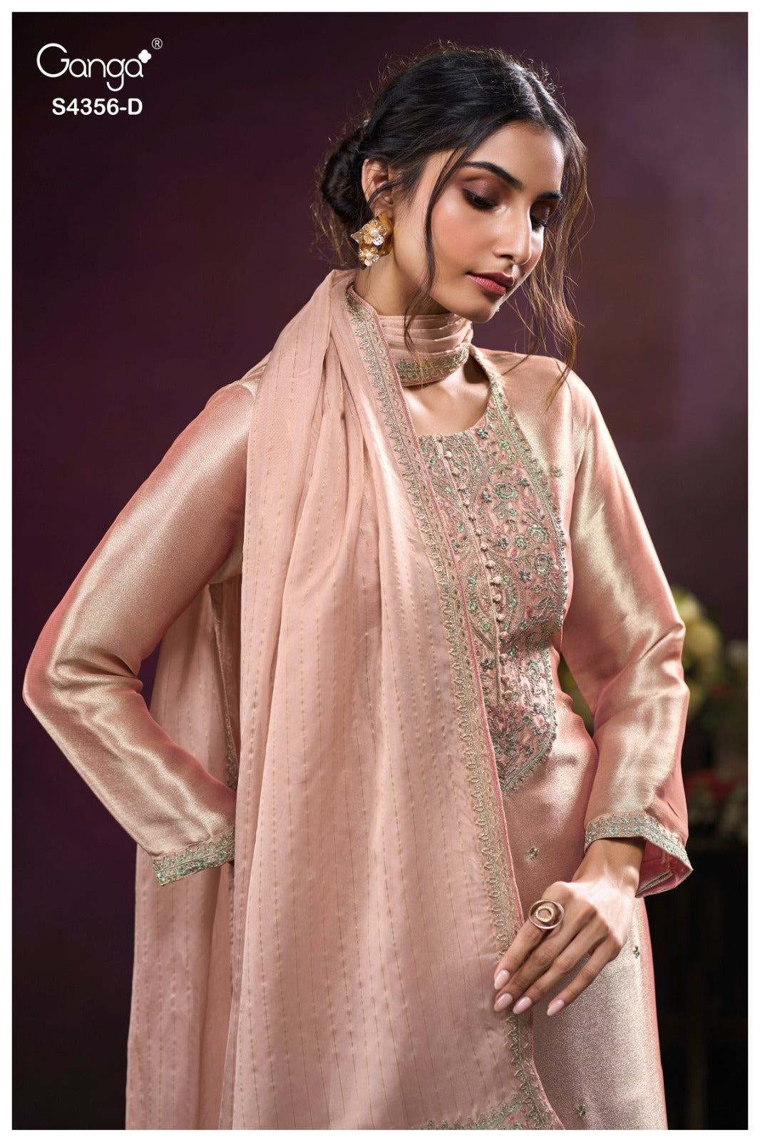 Tveya S4356 Ganga Silk Jacquard Plazzo Style Suits Exporter Ahmedabad