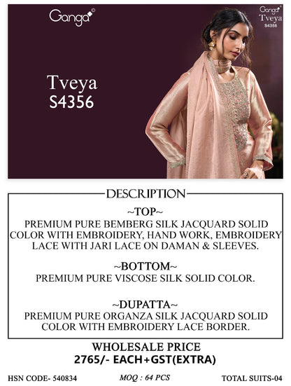 Tveya S4356 Ganga Silk Jacquard Plazzo Style Suits Exporter Ahmedabad