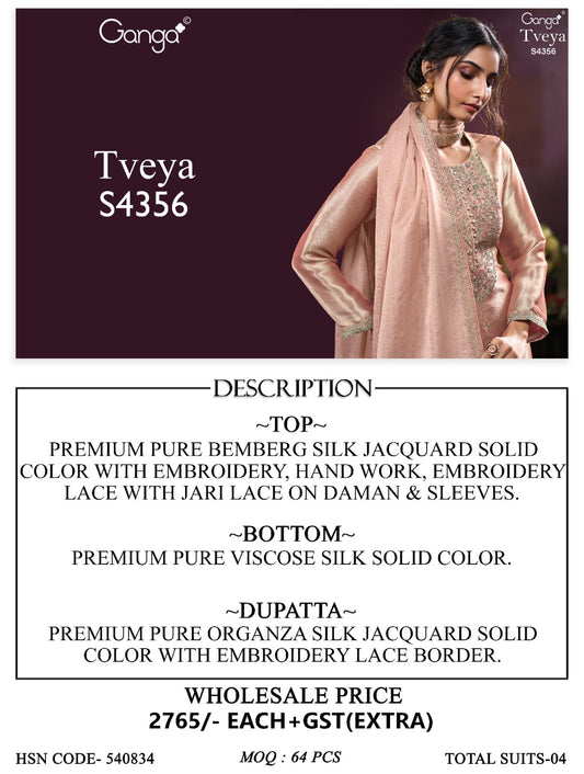 Tveya S4356 Ganga Silk Jacquard Plazzo Style Suits Exporter Ahmedabad