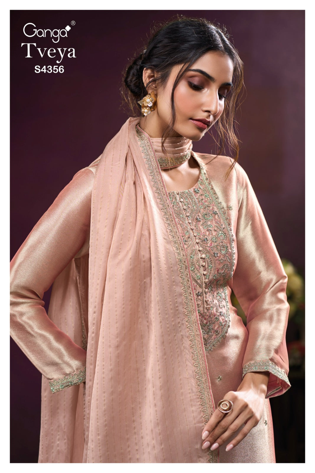 Tveya S4356 Ganga Silk Jacquard Plazzo Style Suits Exporter Ahmedabad