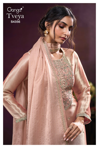 Tveya S4356 Ganga Silk Jacquard Plazzo Style Suits Exporter Ahmedabad