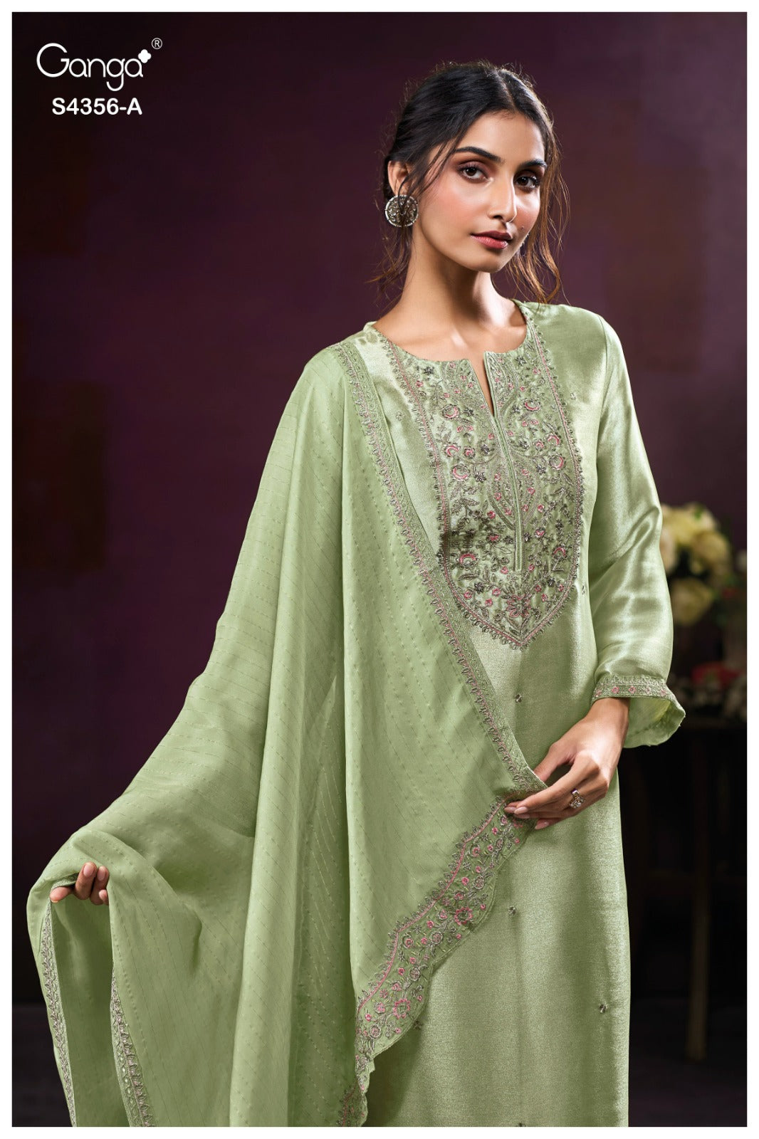 Tveya S4356 Ganga Silk Jacquard Plazzo Style Suits Exporter Ahmedabad